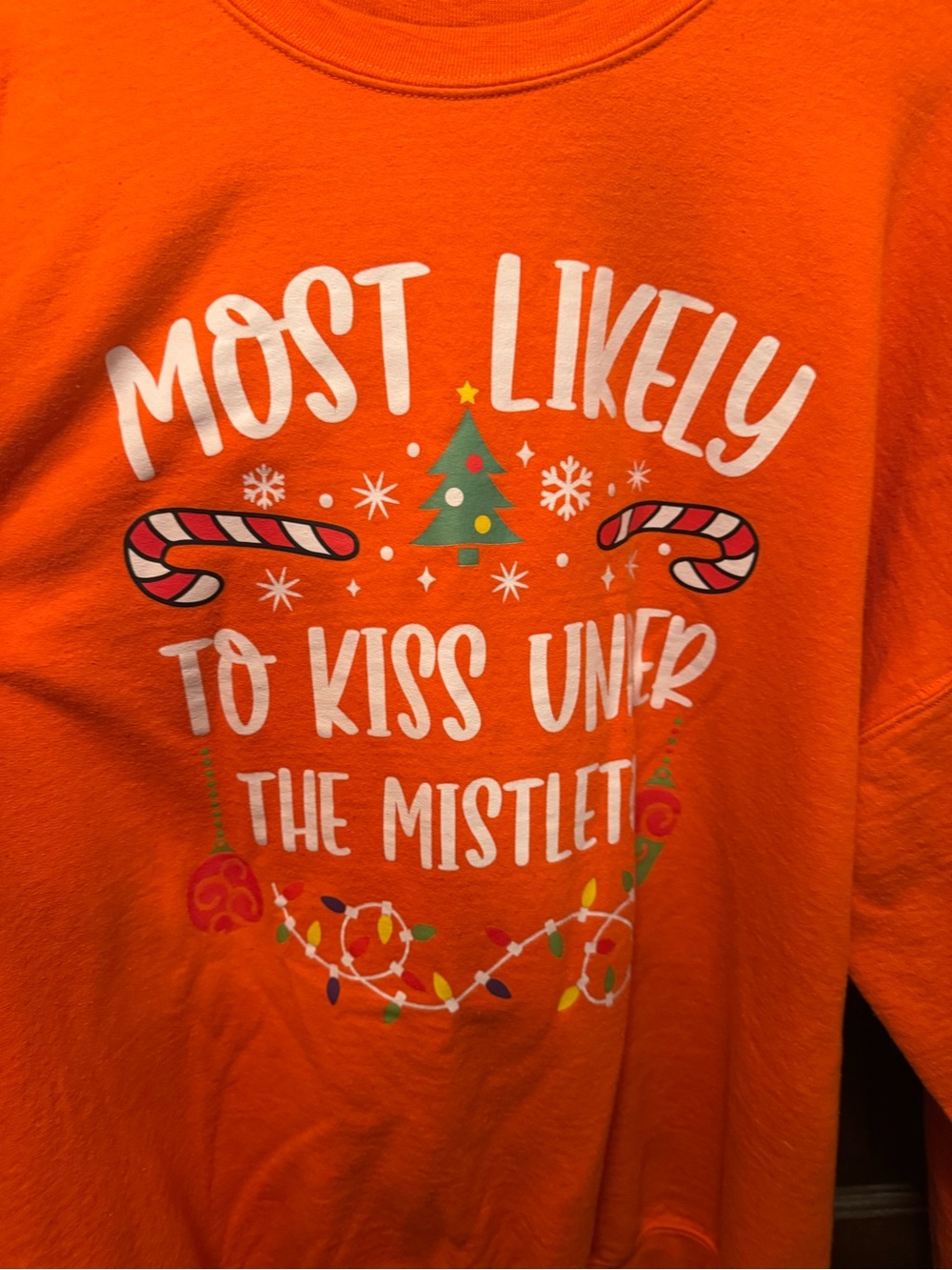 Women’s 3XL Orange Holiday Sweatshirt - "Most Likely to Kiss Under the Mistletoe
